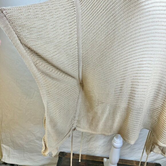 Ana A New Approach 3X Beige Open-Knit Poncho Sweater With Side Ties Beach Pool - Picture 3 of 8